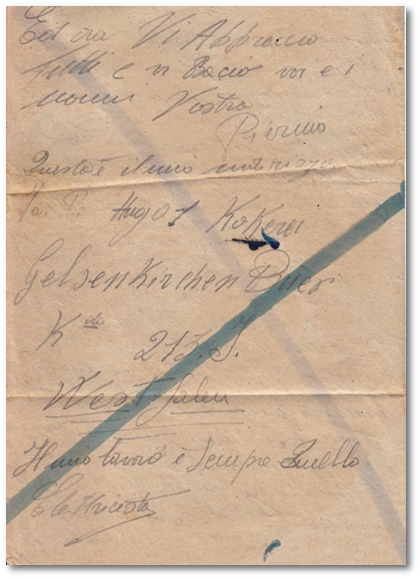 Kriegsgefangenenpost, Pietro Farina schreibt im Oktober 1944 an seine Familie, Orginalbrief in italienischer Sprache